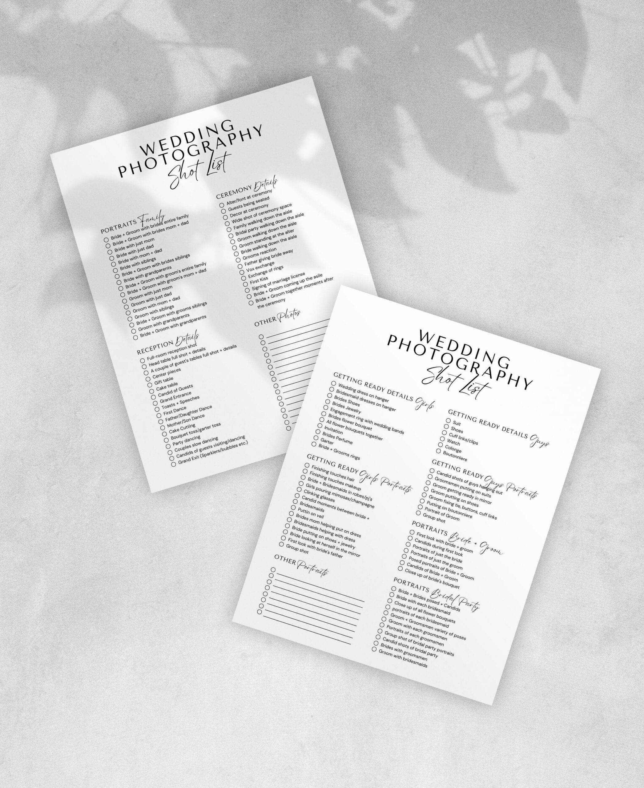 Wedding Photography Shot List